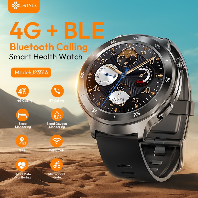 J-STYLE 2351A Circle 4G 5G Android GPS Tracker Sport Waterproof Phone BT Call Smart Watch Smartwatch with Sim Card Simcard Slot